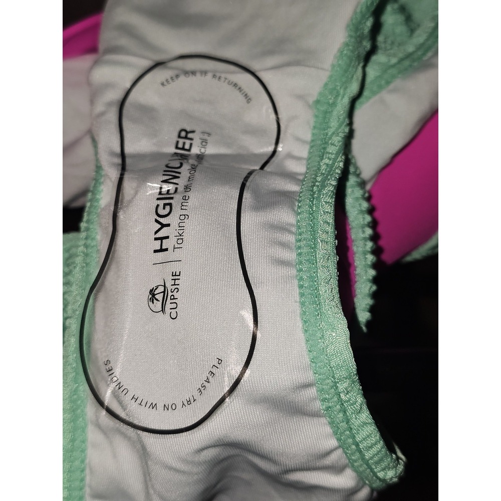 NWT Cupshe Green & Pink Scoop Midkini Top & Banded Bottoms Bikini Set Size M - Picture 12 of 15
